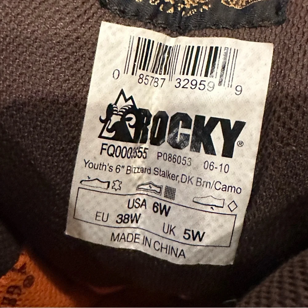 Youth Rocky Blizzard Stalker Brown Camo Boots